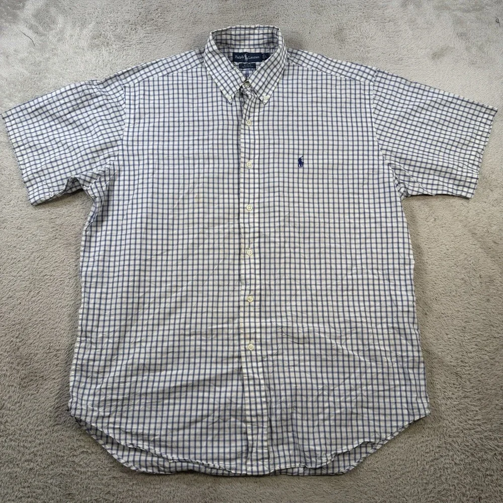 Polo Ralph Lauren Shirt Mens Large Blue White Black Check Button Down Pony